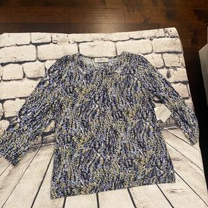 Kasper Printed Twisted-Neck Top Size Medium